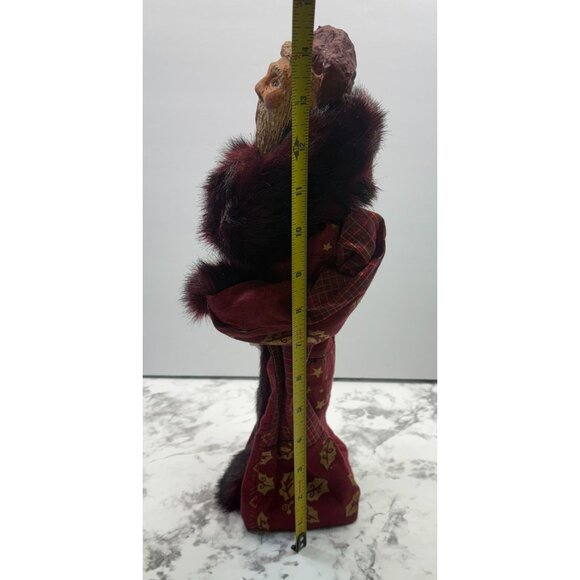 Folk Art Santa Claus Christmas Figurine Patchwork Robe with Faux Fur Trim - Picture 6 of 10